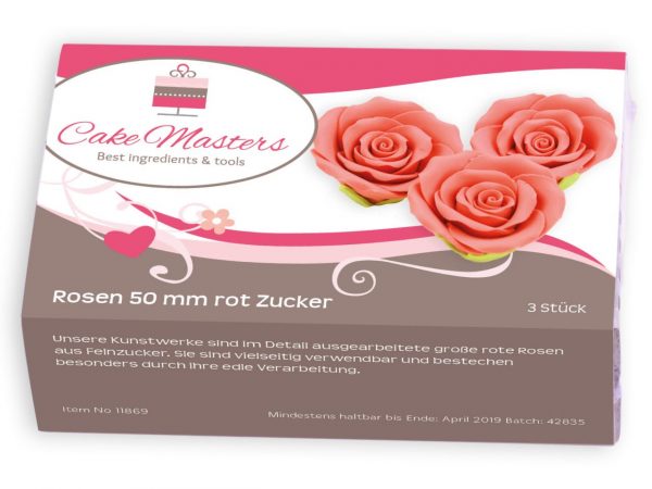 Cake Masters Rosen 50mm rot Zucker 3 Stück – Bild 2
