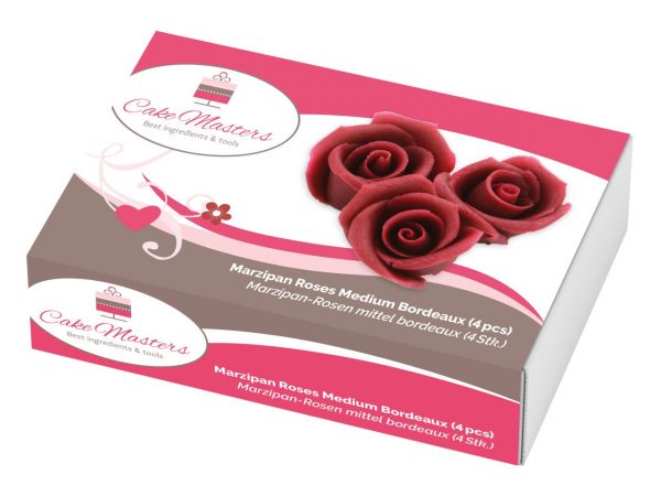 Cake Masters Marzipan-Rosen mittel bordeaux 4 Stück – Bild 2