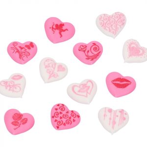 Cake Masters Herzen mit Motiven weiß-rosa Zucker 24 Stück