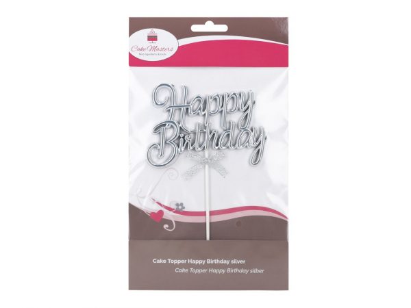 Cake Masters Cake Topper Happy Birthday silber 3D – Bild 2