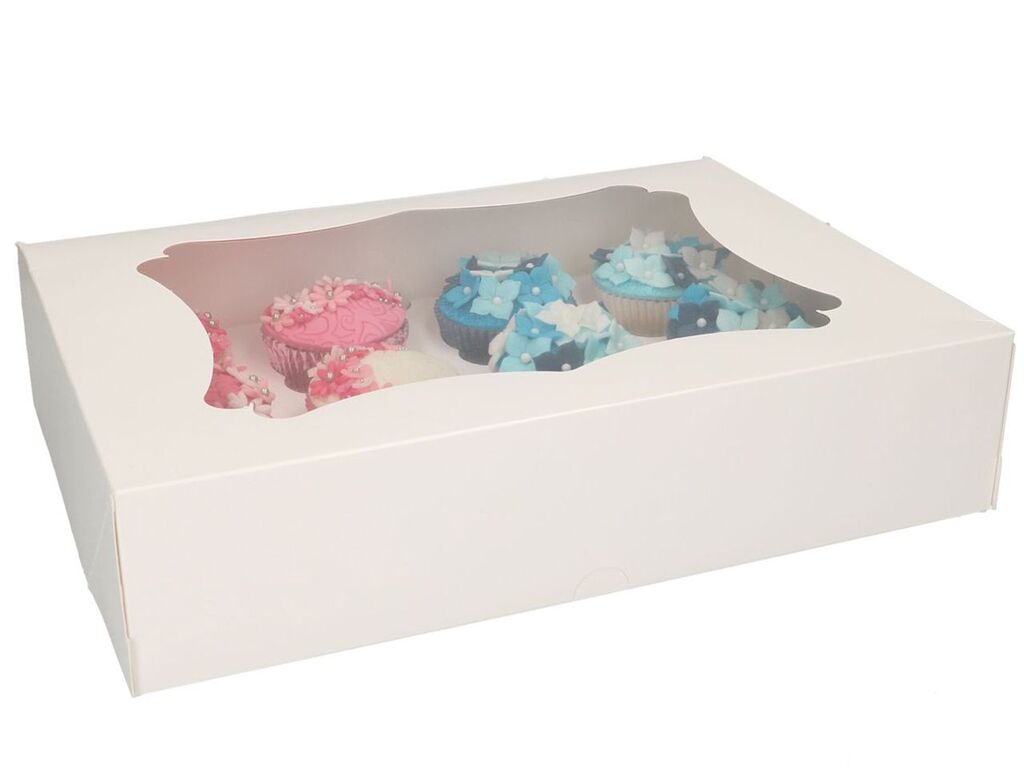 Funcakes Cupcake-Muffin 12er Box mit Fenster weiß
