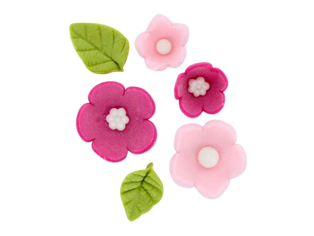 Culpitt Tortendeko Blumen und Blätter pink, 16 Stück