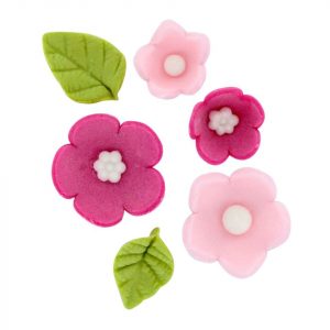 Culpitt Tortendeko Blumen und Blätter pink, 16 Stück