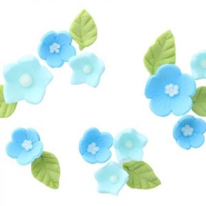 Culpitt Zuckerdekoration Blumen und Blätter blau, 16 Stück