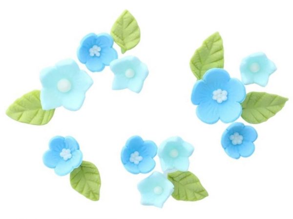 Culpitt Zuckerdekoration Blumen und Blätter blau, 16 Stück