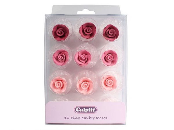 Culpitt Zuckerdekor Rosen pink ombre 20mm, 12 Stück