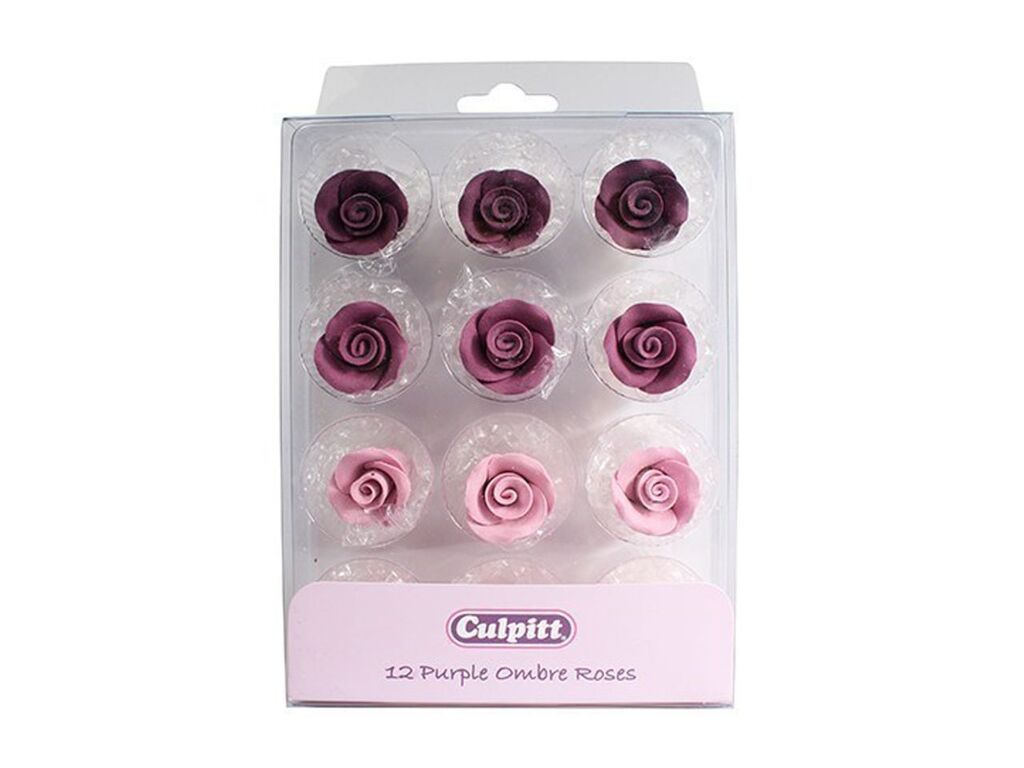 Culpitt Zuckerdekor Rosenknospen Lila Ombre 2cm, 12 Stück