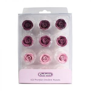 Culpitt Zuckerdekor Rosenknospen Lila Ombre 2cm, 12 Stück