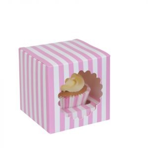 House of Marie Cupcake Box für 1 Cupcake rosa-weiß gestreift, 3 Stück