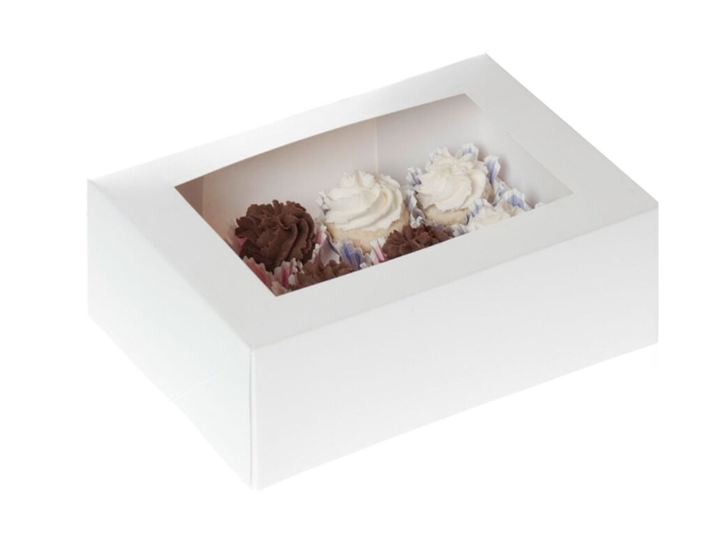 House of Marie Cupcake Box für 12 Cupcakes weiß mit Fenster, 2 Stück