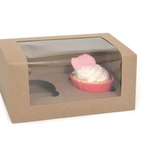 House of Marie Cupcake Box für 2 Cupcakes mit Fenster ECO-Line Kraft, 3 Stück