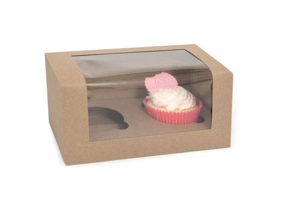 House of Marie Cupcake Box für 2 Cupcakes mit Fenster ECO-Line Kraft, 3 Stück