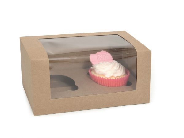 House of Marie Cupcake Box für 2 Cupcakes mit Fenster ECO-Line Kraft, 3 Stück – Bild 2