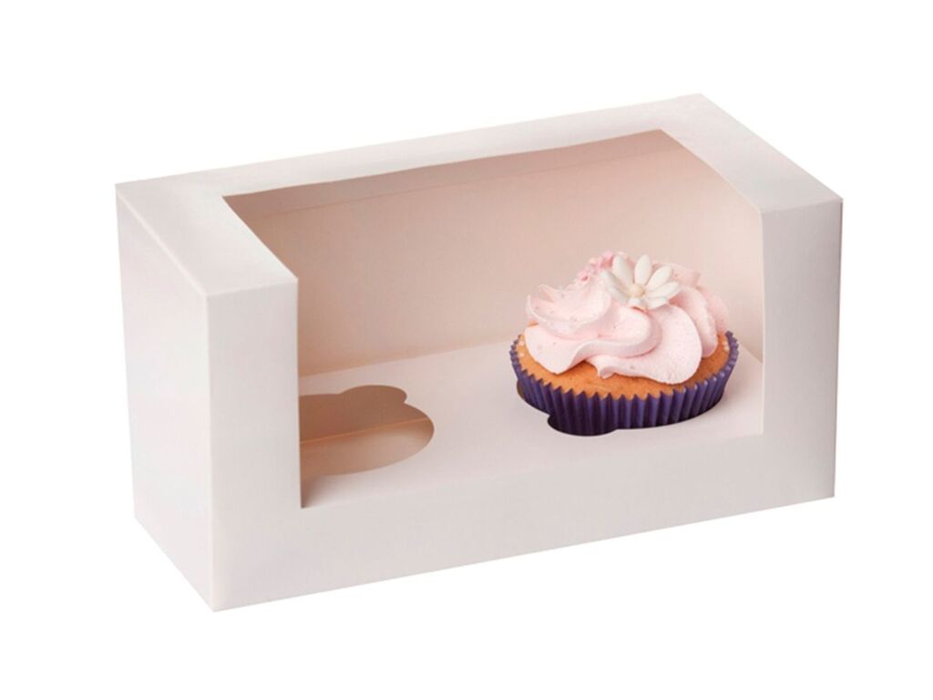 House of Marie Cupcake Box für 2 Cupcakes mit Fenster wei, 3 Stück
