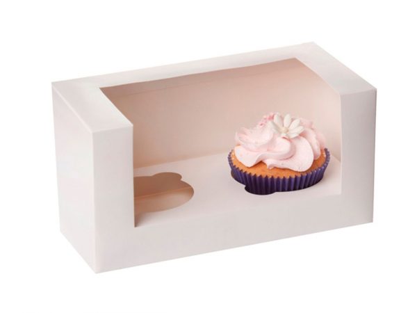 House of Marie Cupcake Box für 2 Cupcakes mit Fenster wei, 3 Stück