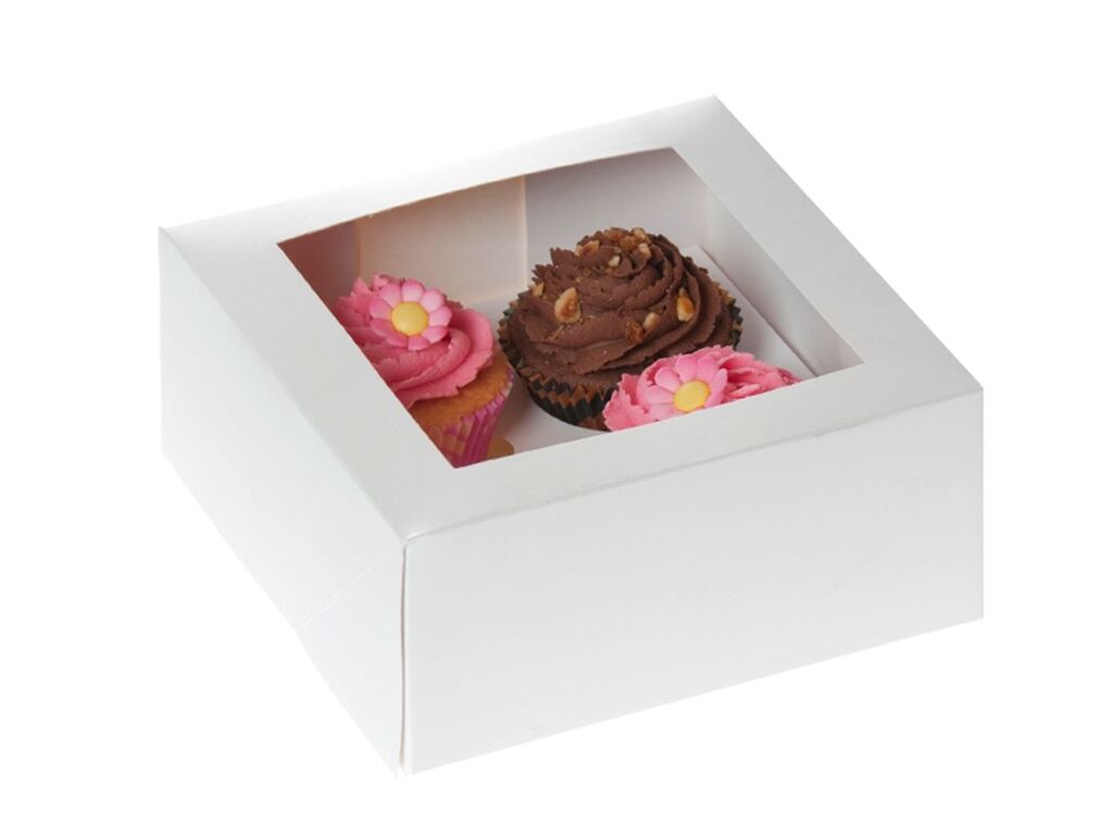 House of Marie Cupcake Box für 4 Cupcakes mit Fenster weiß, 2 Stück