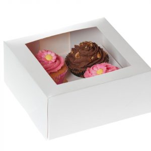 House of Marie Cupcake Box für 4 Cupcakes mit Fenster weiß, 2 Stück